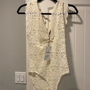 NWT Zara Cream Lace Bodysuit